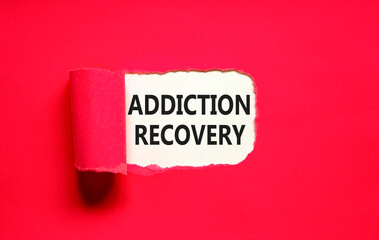Addiction recovery symbol. Concept words Addiction recovery on beautiful white paper. Beautiful red...