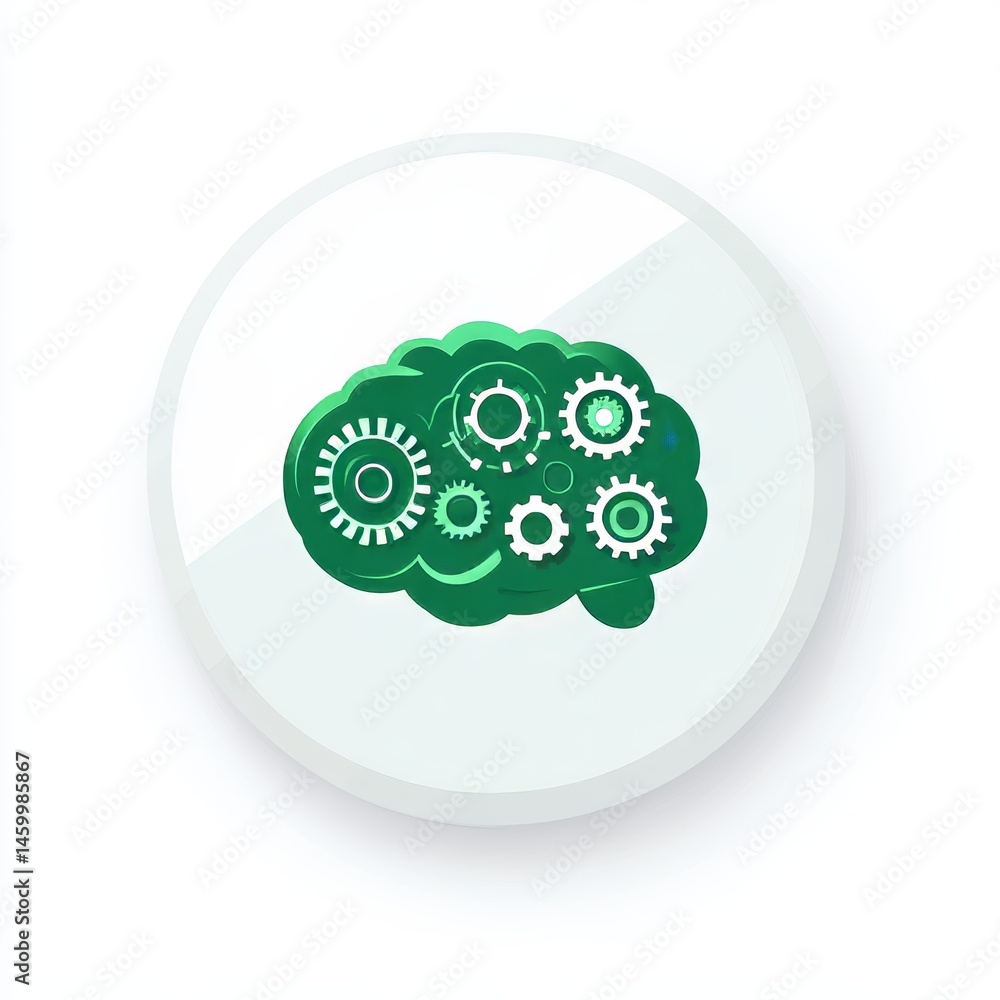 Poster flat head icon featuring a shadow on a white background, characterized by a modern green design suit