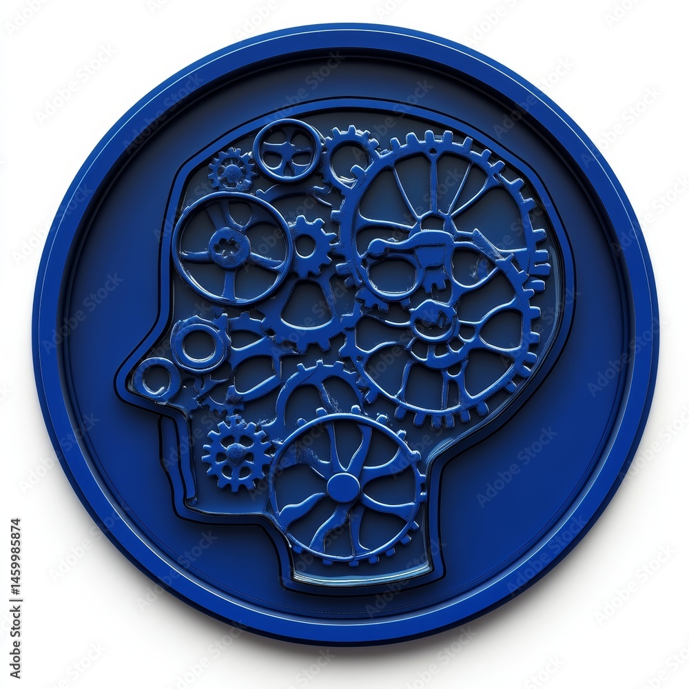 Poster blue modern web element featuring a head flat icon with a shadow on a white background