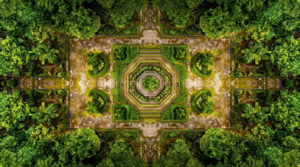 Symmetrical garden design aerial view