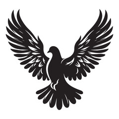 Obraz premium Flying dove silhouette with spread wings, a vector illustration of peace and nature