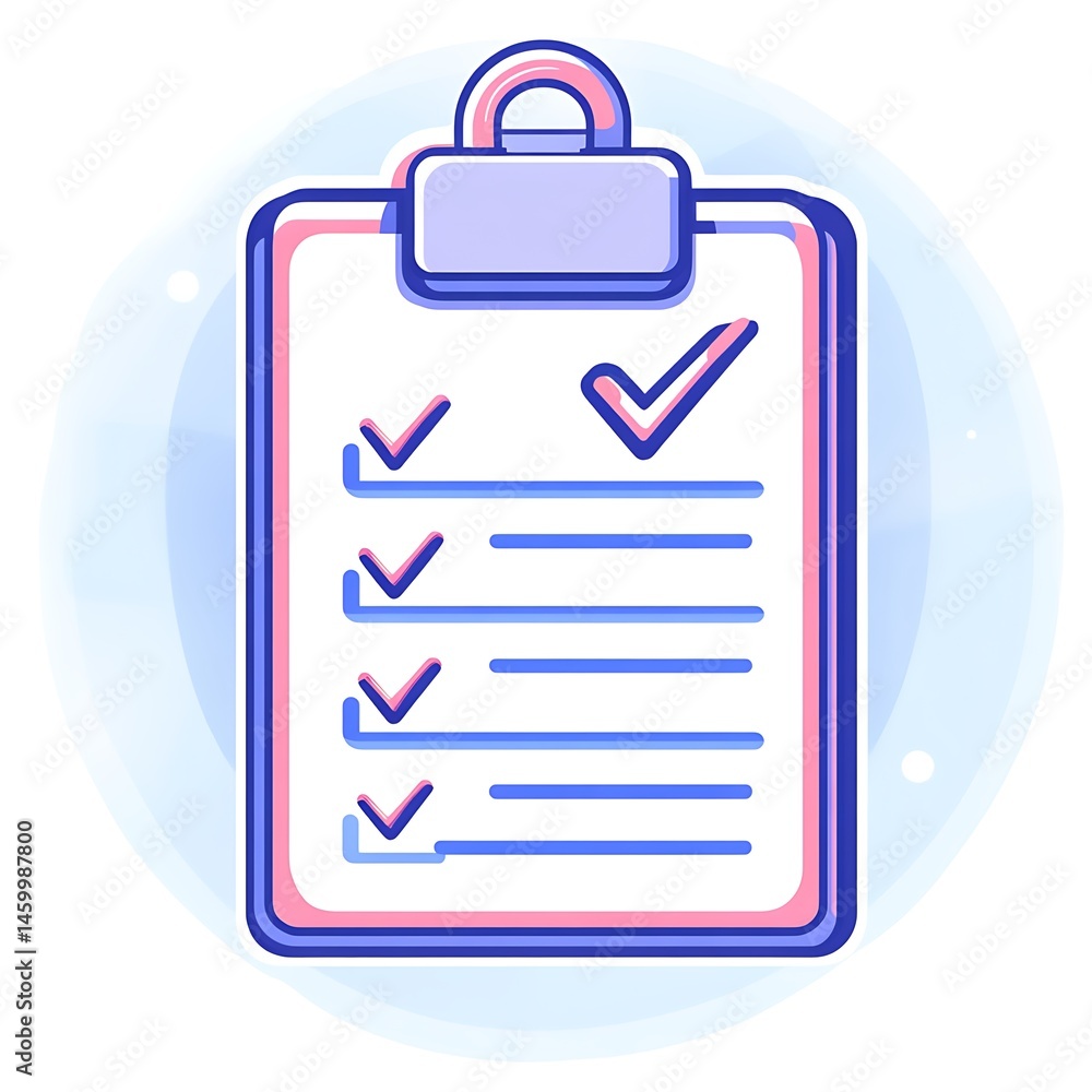 Poster clipboard with completed checklist: vector illustration of task management and workflow organization