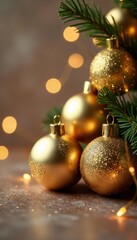 Elegant gold Christmas ornaments on a festive background , gold christmas, ornament