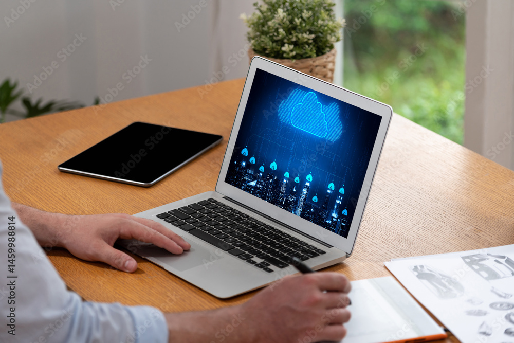Poster cloud computing software for brisk remote work and personal data storage