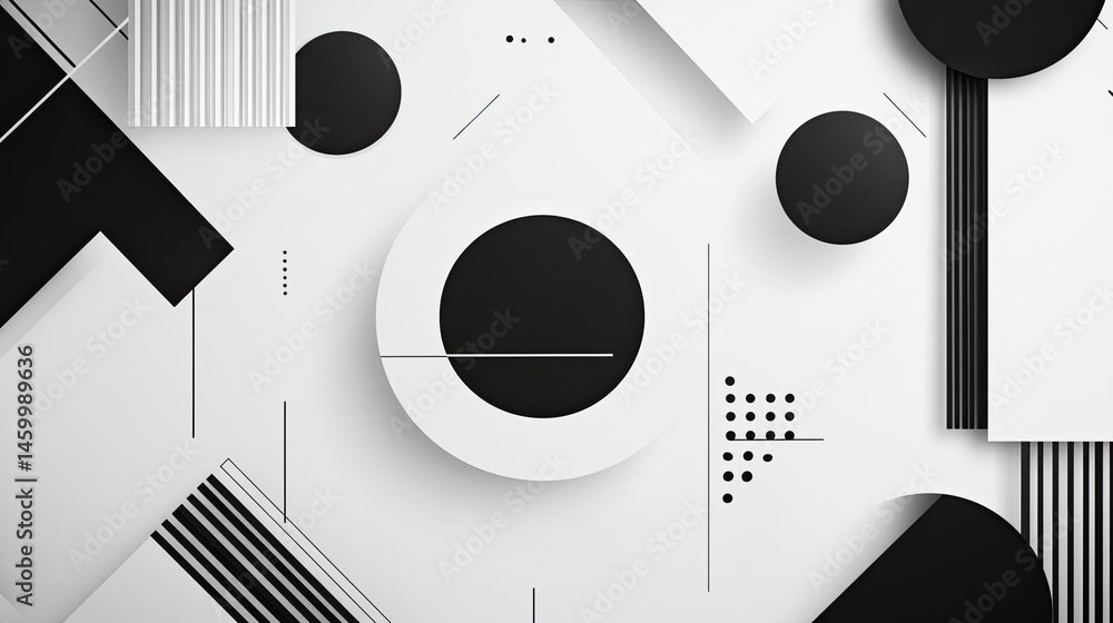 Poster abstract geometric shapes in black and white. layered, overlapping forms create a dynamic visual com