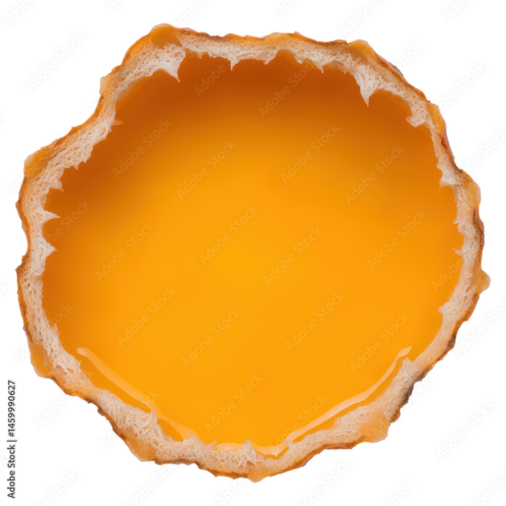 Poster bright orange circular shape with textured edges over a white background for creative design project