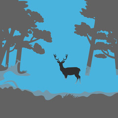 A graceful deer standing in a mystical, foggy forest, capturing nature's serenity.