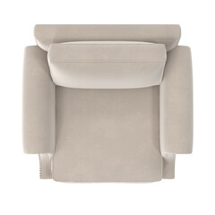 Cream roll arm lounge chair top view isolated.