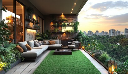 Obraz premium Urban Oasis Sunset Balcony Garden