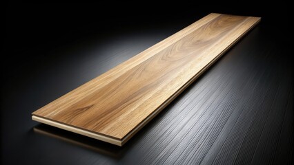A Single Plank of Laminate Flooring Displays its Detailed Wood Grain Pattern on a Black Background