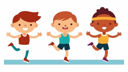 Cartoon Track Field Kids Running Jumping Sports