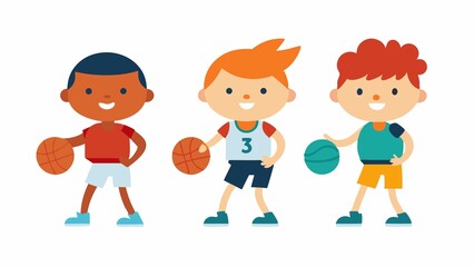 Energetic Basketball Kid Characters Colorful Court