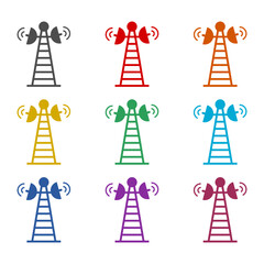 Radio tower icon isolated on white background. Set icons colorful