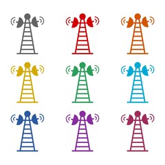 Radio tower icon isolated on white background. Set icons colorful