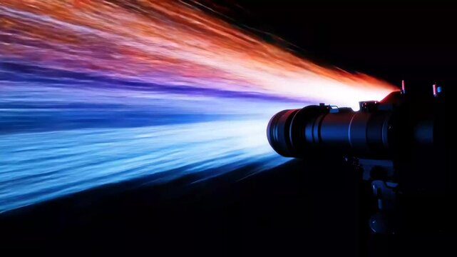 Dynamic scope scanning reveals vibrant connections over light trails at a mesmerizing speed, scope scanning with connections over light trails on black background