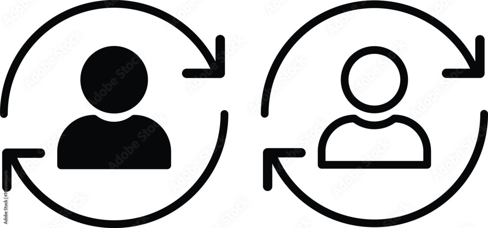 Poster replace person icon set. staff change, replace worker simple line icon set, design in trendy style. 