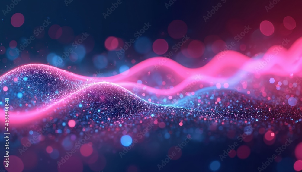 Aufkleber abstract digital tech design with pink blue neon glowing lines and bokeh lights. data transfer conce