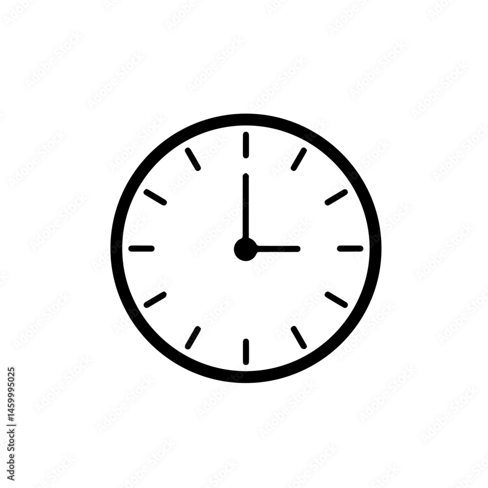 Poster simple round clock showing seven oclock. classic clock face design with black hour and minute hands.