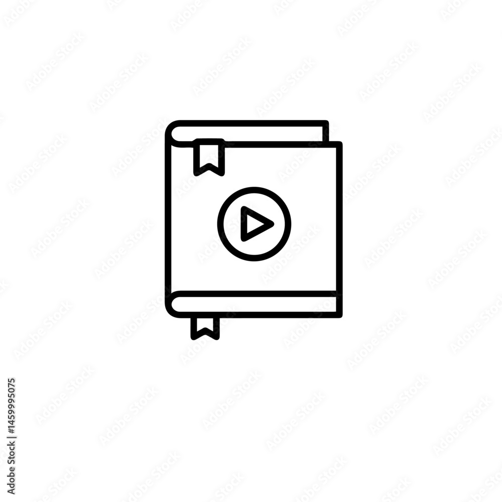 Poster online learning book with play button icon. educational book with bookmark and video tutorial symbol