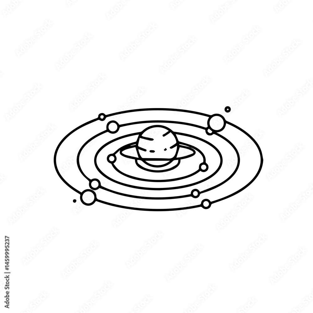 Aufkleber simple solar system graphic with planet and orbiting satellites. detailed illustration shows planet 