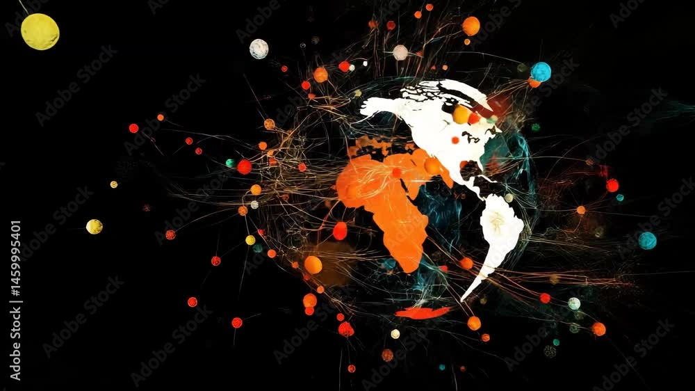 Poster network of connections illustrated with a globe against a dark background highlighting global interc