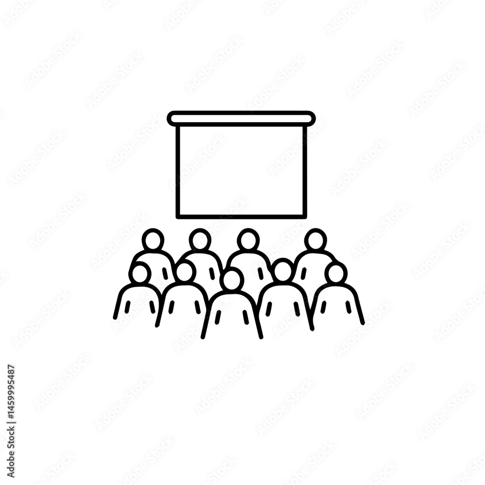Aufkleber simple line drawing showing students attending a lecture. class is in session with students attentiv
