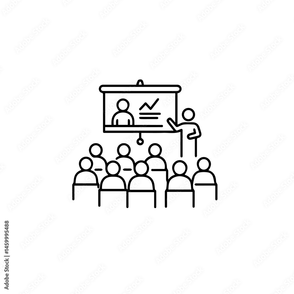 Aufkleber simple presentation with speaker and audience. class lecture includes teacher showing charts on proj