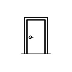 Simple closed door icon with round handle. Door graphic element shows closed door with simple line art style. This simple door image is perfect for school posters, university brochures, or educational