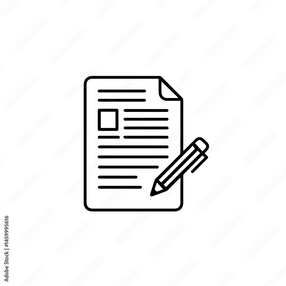 Aufkleber simple document with pen icon. icon shows sheet of paper with text and pen for writing notes. this i