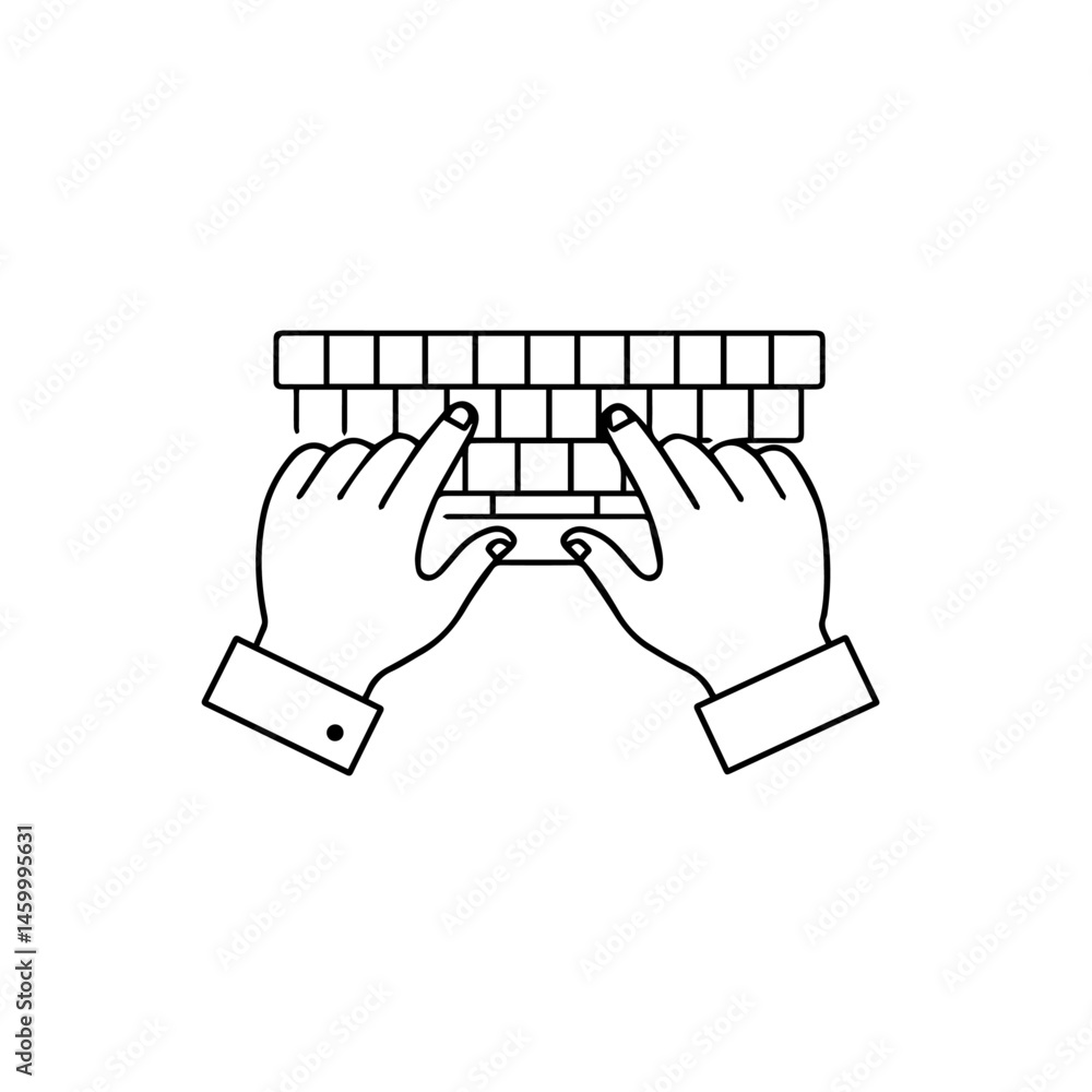 Poster hands typing on keyboard. simple line art design showing fingers on keys. illustration perfect for e