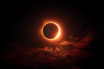 Obraz premium Total solar eclipse in vivid red sky glow 