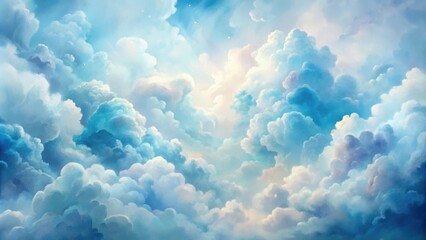 A Serene Tapestry of Clouds, Painted in Shades of Blue, White, and Light Pink, Creating a Dreamlike Atmosphere of Tranquility and Wonder