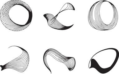 A set of vector elements, modern flat design with intricate black lines and futuristic aesthetics of sharp angles and smooth curves, simple two-dimensional shapes, soft dreamy atmosphere and high tech