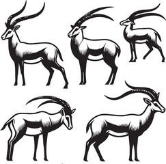 Stylized Black and White Gazelle Vector Illustration – Antelope Silhouette Logo Design