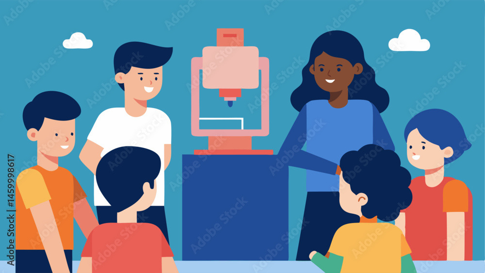 Aufkleber educational 3d printing a classroom scene where students are gathered around a 3d printer eagerly an