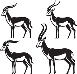 Stylized Black and White Gazelle Vector Illustration – Antelope Silhouette Logo Design