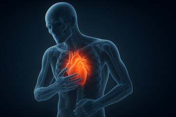 Anatomical illustration of a person experiencing a heart attack