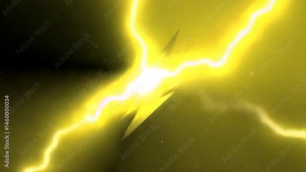 Poster lightning icon on orange background radiates bright rays of energy flows in different directions