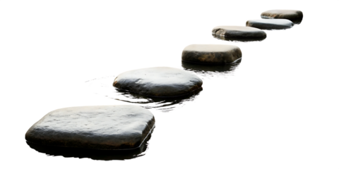 stepping stones crossing flowing water isolated on white background PNG