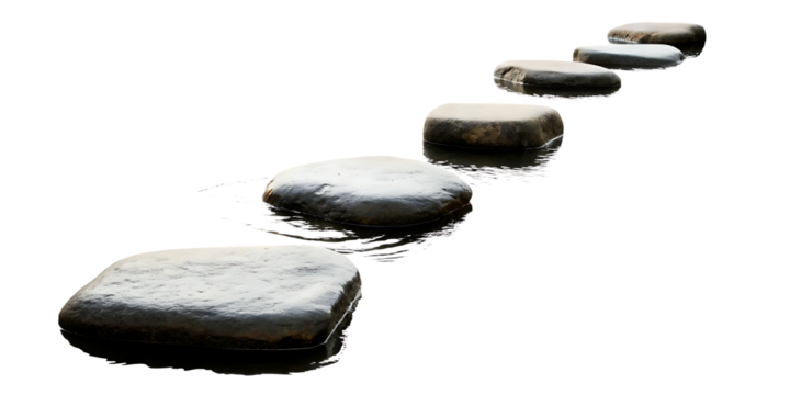 stepping stones crossing flowing water isolated on white background PNG
