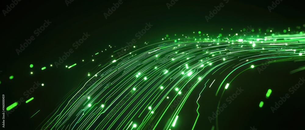 Poster glowing green data streams abstract background