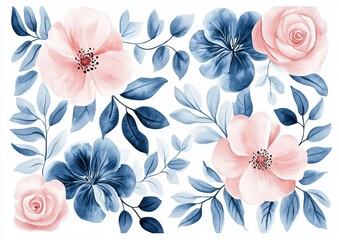 Watercolor Leaves Flowers