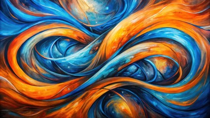Abstract Intertwined Swirls of Blue and Orange Hues in an Artistic Expression of Dynamic Movement