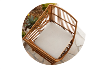 Top view of outdoor cord lounge armchair isolated on white background PNG