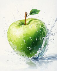 Fresh Green Apple in Water Splash