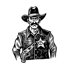 Vintage sketchy style illustration of a sheriff character