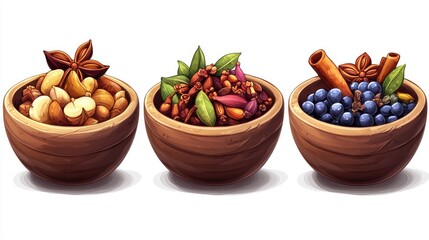 Bowls of Spices Nuts and Berries