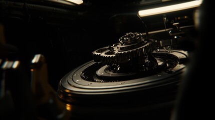 Close-up view of intricate gears and mechanisms.