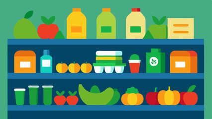 Organic Grocery Shopping A virtual grocery store aisle filled with organic fruits and vegetables along with ecofriendly packaged snacks and drinks each item adorned with a green