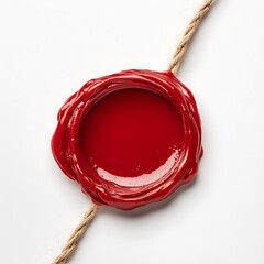 Elegant Red Wax Seal on White Paper with Natural Cord, Secure Document Concept, Isolated.